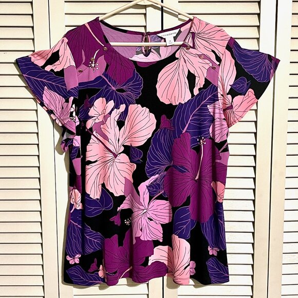 Liz Claiborne Tops - Liz Claiborne Purple Flower Flowing Tunic / Top * Size 1X * New with Tag